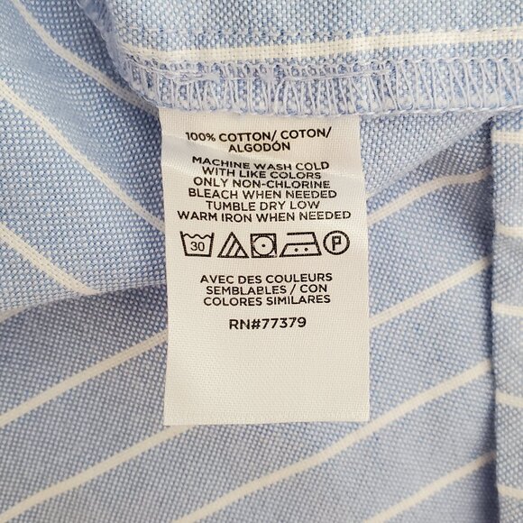 NWT Ann Taylor Weekend Classic Blue White Striped 3/4 Button Popover Cotton Top - Picture 3 of 6